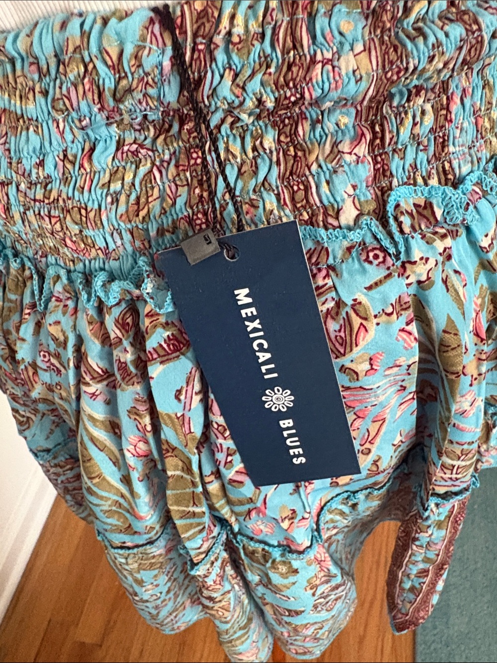 Girls' Teal Floral Tiered Smocked Mini Skirt - Picture 2 of 3
